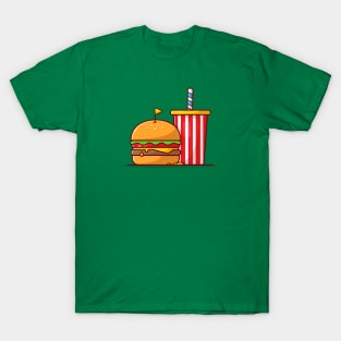 Burger And Soda Cartoon Vector Icon Illustration (3) T-Shirt